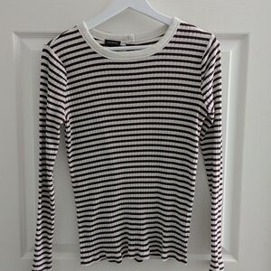 Talbots Slim Ribbed Long Sleeve Tee in White and Burgundy Stripes